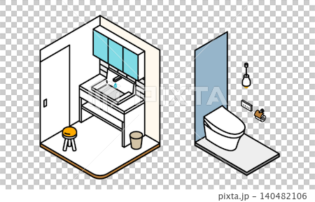 洗面台とトイレのアイソメトリックイラストセット 洗面台とトイレのアイソメトリックイラストセット 140482106