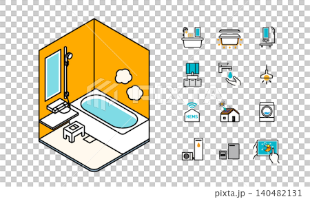 Isometric illustration of bathroom and smart home icons Isometric illustration of bathroom and smart home icons 140482131