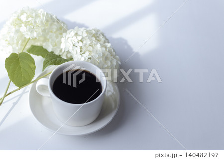 アナベルとコーヒーカップのある爽やかな朝 アナベルとコーヒーカップのある爽やかな朝 140482197