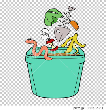ミミズのキャラクターとミミズコンポスト ミミズのキャラクターとミミズコンポスト 140482351