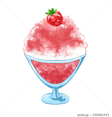 ガラスの器にいちごのかき氷の手描き風イラスト ガラスの器にいちごのかき氷の手描き風イラスト 140482455