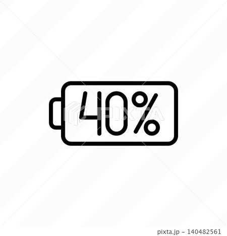 Battery 40 percent charge level thin line icon. Low energy status indicator, power bar sign, and accumulator cell graphic for user interface. Vector illustration 140482561