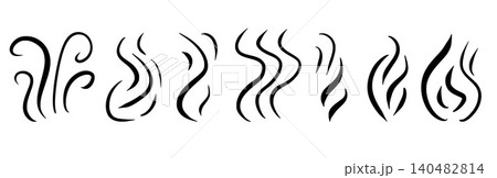 Vector set of flowing vapor silhouettes with swirling clouds, perfect for hot beverage branding, culinary projects, and flat design elements.Vector smells steam doodles isolated on white bg Vector set of flowing vapor silhouettes with swirling clouds, perfect for hot beverage branding, culinary projects, and flat design elements.Vector smells steam doodles isolated on white bg 140482814