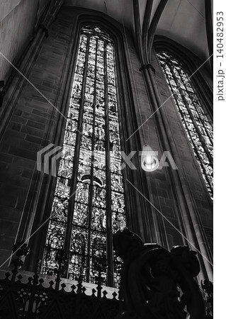 Erfurt, Germany - March 27, 2026. Black and White Gothic Church Windows Erfurt, Germany - March 27, 2026. Black and White Gothic Church Windows 140482953