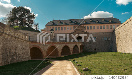 Erfurt, Germany - March 27, 2026. Historic Fortress Walls and Arched Bridge 140482984