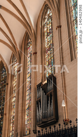 Erfurt, Germany - March 27, 2026. Gothic Windows and Cathedral Organ Erfurt, Germany - March 27, 2026. Gothic Windows and Cathedral Organ 140482998