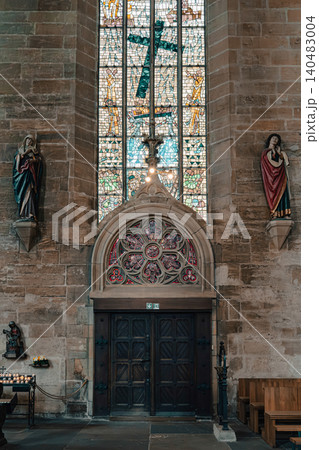 Erfurt, Germany - March 27, 2026. Church Door and Stained Glass Erfurt, Germany - March 27, 2026. Church Door and Stained Glass 140483004