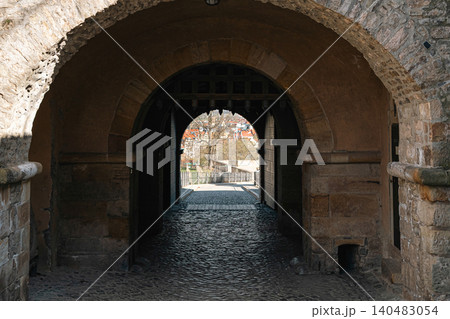 Erfurt, Germany - March 27, 2026. Historic Arched Passage in Petersberg Citadel 140483054