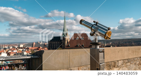 Erfurt, Germany - March 27, 2026. Viewing Telescope and Locks Above Erfurt 140483059