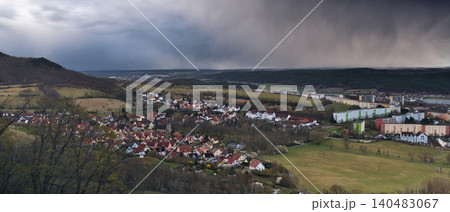 Approaching Storm Over Valley and Town Approaching Storm Over Valley and Town 140483067
