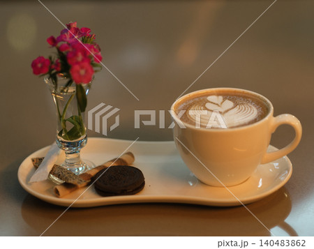 a delicious latte coffee on the table a delicious latte coffee on the table 140483862