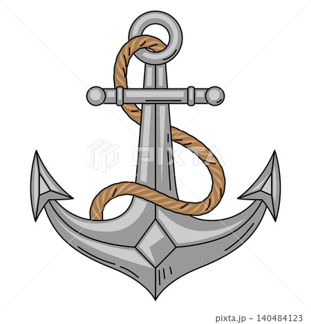 Nautical anchor with rope. Travel and tourism symbol. Retro style conceptual illustration. Nautical anchor with rope. Travel and tourism symbol. Retro style conceptual illustration. 140484123