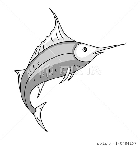 Swordfish image. Travel and tourism symbol. Retro style conceptual illustration. Swordfish image. Travel and tourism symbol. Retro style conceptual illustration. 140484157