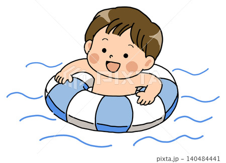 浮き輪で水遊びをする男の子のイラスト 浮き輪で水遊びをする男の子のイラスト 140484441