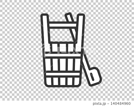 墓参り用の、手桶とひしゃくのアイコン(線画)のイラスト 墓参り用の、手桶とひしゃくのアイコン(線画)のイラスト 140484960