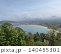 Wide Panoramic View La Concha Bay San Sebastian With Blooming Chestnut Trees and Monte Urgull Spring 140485301