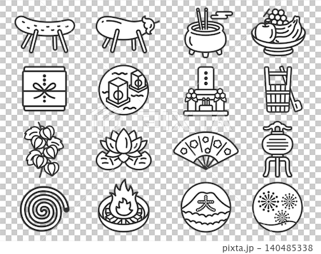 A set of various Obon-related icon (line art) illustrations. A set of various Obon-related icon (line art) illustrations. 140485338