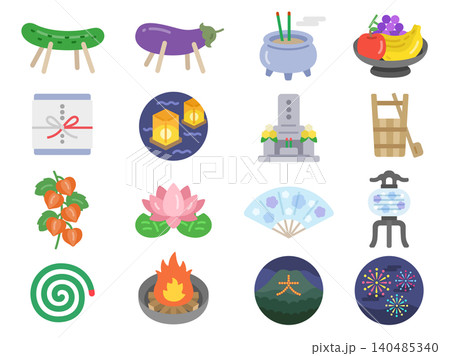 いろいろな、お盆関連のアイコンのイラストセット いろいろな、お盆関連のアイコンのイラストセット 140485340