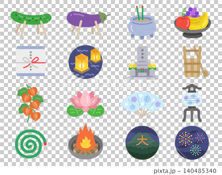 いろいろな、お盆関連のアイコンのイラストセット いろいろな、お盆関連のアイコンのイラストセット 140485340