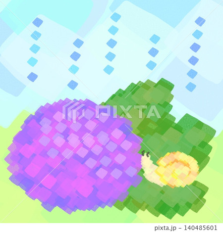 梅雨に咲く紫陽花のスクエアドット背景素材 140485601
