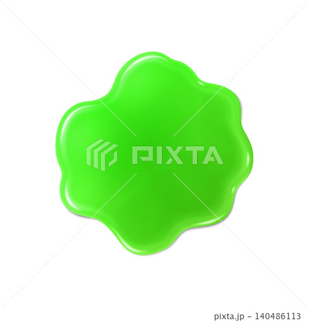 A spilled spot of viscous liquid, bright green, toxic waste, paint, varnish. 140486113