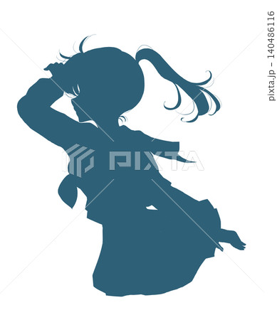 セーラー服の女子学生　見通す　横顔　ポニーテール　冬服　シルエット 140486116