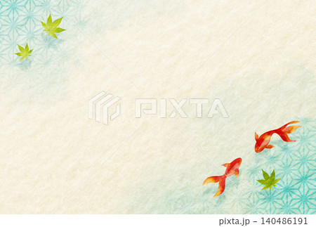 夏・暑中見舞い・和柄　金魚　和紙の背景	 140486191