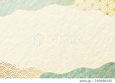 夏・暑中見舞い・和柄　水色　和紙の背景	 140486192