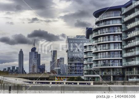 View of modern buildings from Chelsea Bridge, London, England, Uk 140486306