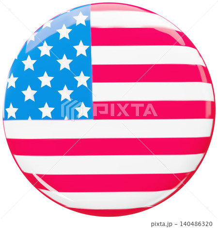 Round badge with American flag 3D cartoon plastic style vector icon, volume USA country national patriotic symbol Round badge with American flag 3D cartoon plastic style vector icon, volume USA country national patriotic symbol 140486320
