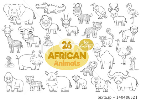 Set of 26 african animals for coloring in cartoon style Vector Illustration Set of 26 african animals for coloring in cartoon style Vector Illustration 140486321