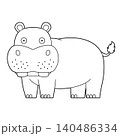 Easy coloring cartoon vector illustration of a hippo isolated on white background 140486334