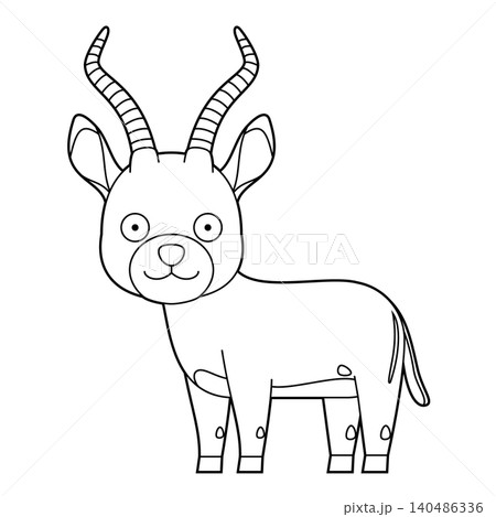 Easy coloring cartoon vector illustration of an impala isolated on white background 140486336