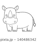 Easy coloring cartoon vector illustration of a rhinoceros isolated on white background 140486342