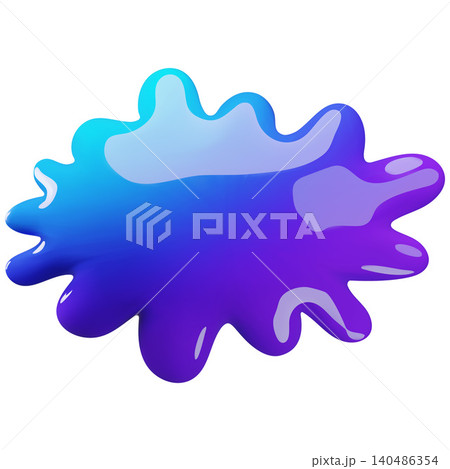 3D abstract blue-violet gradient blob with a glossy plastic texture. 140486354