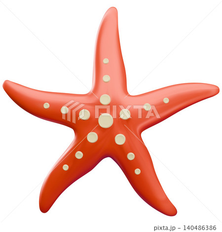3D plastic starfish, red with yellow dots. Marine animal. 3D plastic starfish, red with yellow dots. Marine animal. 140486386