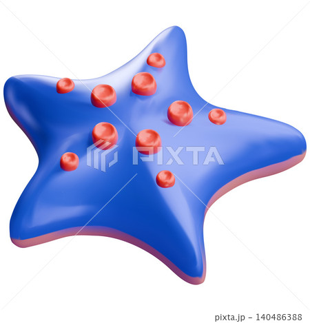 Underwater sea animal, 3D starfish, blue with red spots. Underwater sea animal, 3D starfish, blue with red spots. 140486388