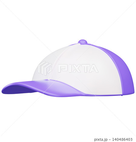 Baseball cap 3D cartoon plastic style vector icon, realistic sports hat, summer headdress white and purple colors Baseball cap 3D cartoon plastic style vector icon, realistic sports hat, summer headdress white and purple colors 140486403