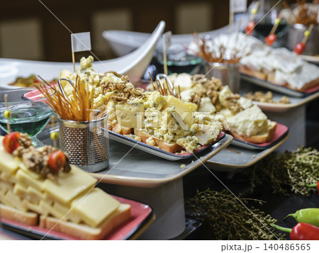 delicious and fresh cheeses at the hotel buffet delicious and fresh cheeses at the hotel buffet 140486565