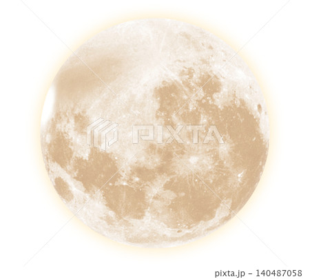Bright orange gold full moon with visible craters and surface details 140487058