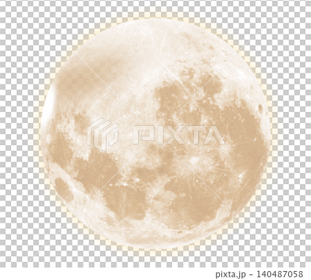 Bright orange gold full moon with visible craters and surface details 140487058