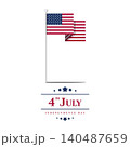 Independence Day design featuring a waving American flag on a flagpole. Clean vector-style illustration with copy space, for July 4th celebrations, holiday promotions, banners, posters, social media 140487659