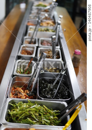 Korean Food Display with Various Side Dishes Korean Food Display with Various Side Dishes 140487908