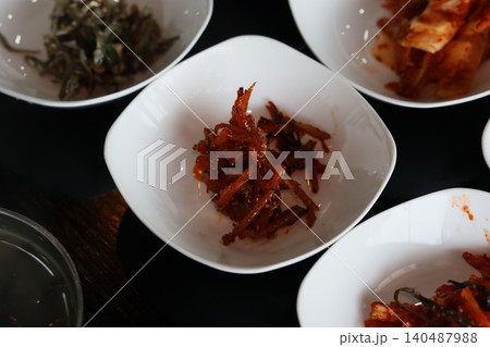 Korean Banchan Side Dishes in White Bowls Korean Banchan Side Dishes in White Bowls 140487988