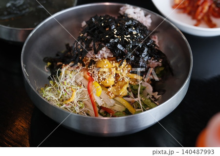 Korean Bibimbap Bowl with Seafood and Sesame Korean Bibimbap Bowl with Seafood and Sesame 140487993