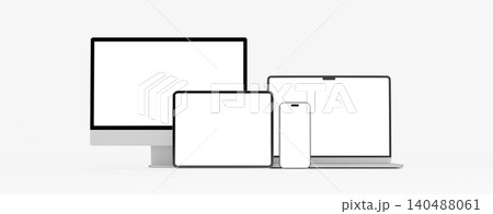 3D Render Multi-Device Mockup Set with Desktop Monitor Laptop Tablet and Smartphone on White Background 3D Render Multi-Device Mockup Set with Desktop Monitor Laptop Tablet and Smartphone on White Background 140488061