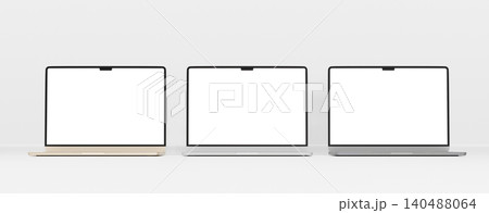 Three Laptop Mockup 3D Render Blank Screen Display in Gold Silver and Space Gray Colors on White Background Three Laptop Mockup 3D Render Blank Screen Display in Gold Silver and Space Gray Colors on White Background 140488064