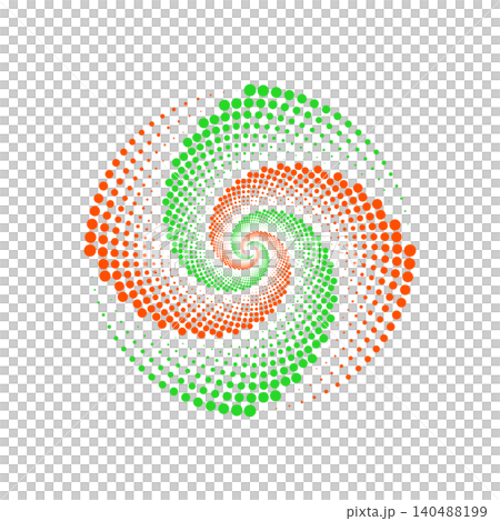 dotted spiral vortex in green and orange colors on black background 140488199