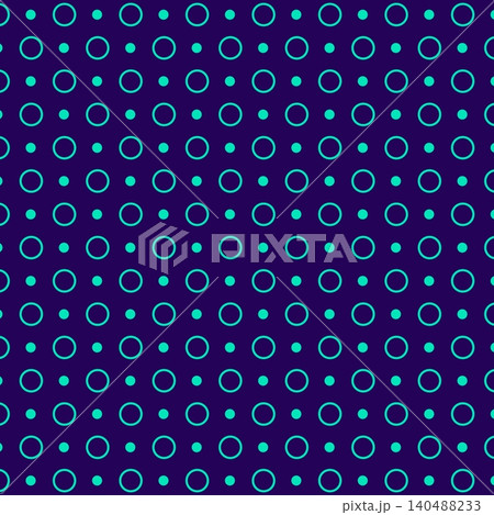 polka ring and dot vector pattern, teal circles and dots on indigo background 140488233