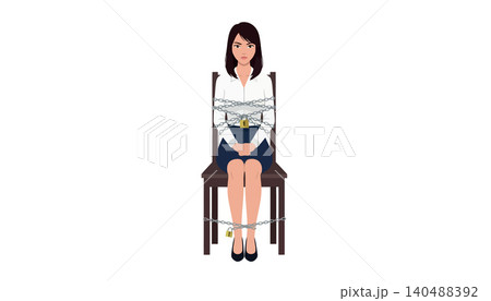 Vsai businesswoman trapped, chained to a chair, restricted freedom Vsai businesswoman trapped, chained to a chair, restricted freedom 140488392
